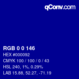 颜色代码: RGB 0 0 146 | qconv.com
