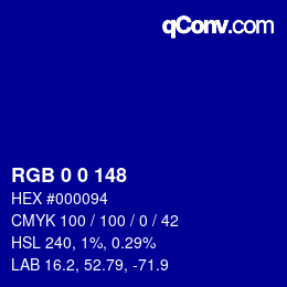 カラーコード: RGBA 0 0 148 1 | qconv.com