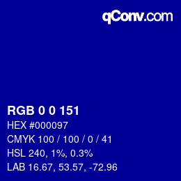 颜色代码: RGB 0 0 151 | qconv.com