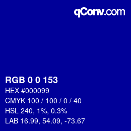 カラーコード: RGB 0 0 153 | qconv.com