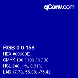 颜色代码: RGB 0 0 158 | qconv.com