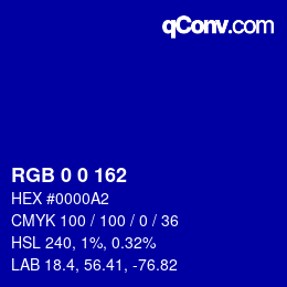 カラーコード: RGB 0 0 162 | qconv.com