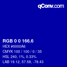 カラーコード: RGB 0 0 166.6 | qconv.com