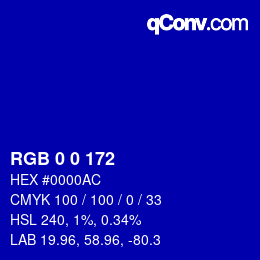 カラーコード: RGB 0 0 172 | qconv.com