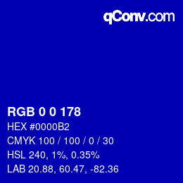 カラーコード: RGB 0 0 178 | qconv.com