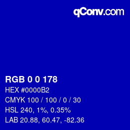 カラーコード: RGB 0 0 178 | qconv.com