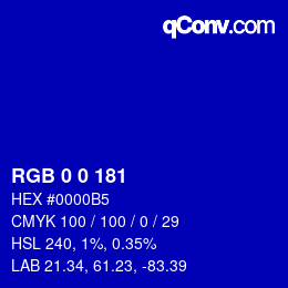 カラーコード: RGB 0 0 181 | qconv.com