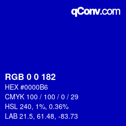 颜色代码: RGB 0 0 182 | qconv.com