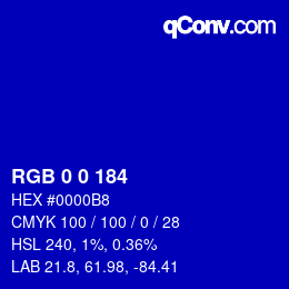 カラーコード: RGB 0 0 184 | qconv.com