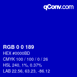 颜色代码: RGB 0 0 189 | qconv.com