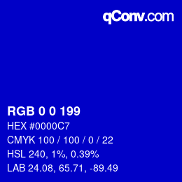 カラーコード: RGB 0 0 199 | qconv.com