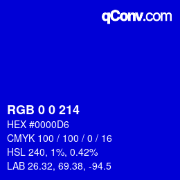 颜色代码: RGB 0 0 214 | qconv.com