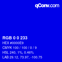 Color code: RGB 0 0 233 | qconv.com