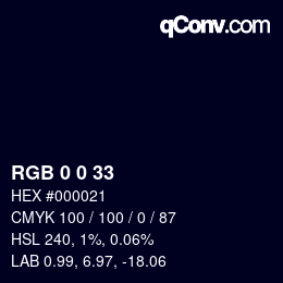 颜色代码: RGB 0 0 33 | qconv.com