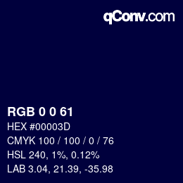 カラーコード: RGB 0 0 61 | qconv.com