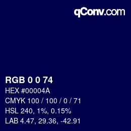 颜色代码: RGB 0 0 74 | qconv.com
