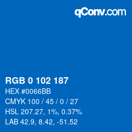 Color code: RGB 0 102 187 | qconv.com