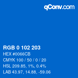 Color code: RGB 0 102 203 | qconv.com