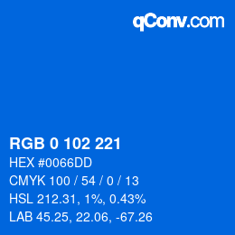 Color code: RGB 0 102 221 | qconv.com