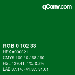 Color code: RGB 0 102 33 | qconv.com