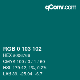 カラーコード: RGB 0 103 102 | qconv.com