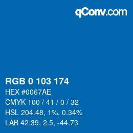 Color code: RGB 0 103 174 | qconv.com