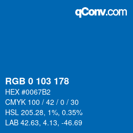 カラーコード: RGB 0 103 178 | qconv.com