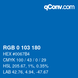 Color code: RGB 0 103 180 | qconv.com