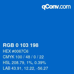 カラーコード: RGB 0 103 198 | qconv.com