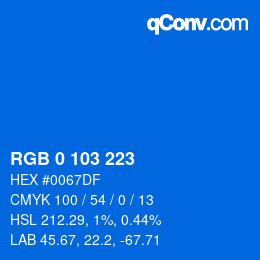 Color code: RGB 0 103 223 | qconv.com