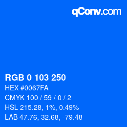 Color code: RGB 0 103 250 | qconv.com