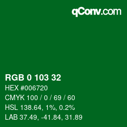 Color code: RGB 0 103 32 | qconv.com