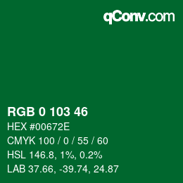 Color code: RGB 0 103 46 | qconv.com