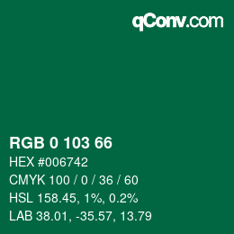 Color code: RGB 0 103 66 | qconv.com