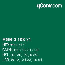 Color code: RGB 0 103 71 | qconv.com