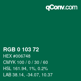 Color code: RGB 0 103 72 | qconv.com