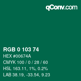 颜色代码: RGB 0 103 74 | qconv.com