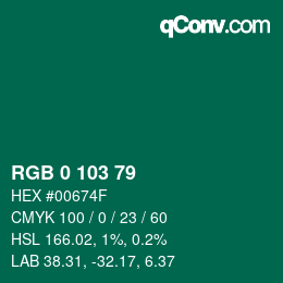 カラーコード: RGB 0 103 79 | qconv.com