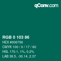 Color code: RGB 0 103 86 | qconv.com