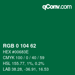 颜色代码: RGB 0 104 62 | qconv.com