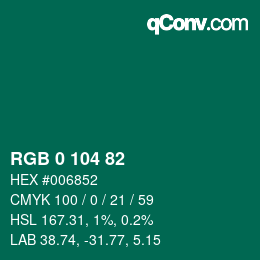 カラーコード: RGB 0 104 82 | qconv.com
