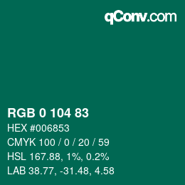 颜色代码: RGB 0 104 83 | qconv.com