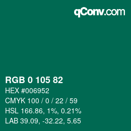 Color code: RGB 0 105 82 | qconv.com