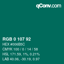 カラーコード: RGB 0 107 92 | qconv.com