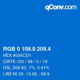 カラーコード: RGB 0 108.8 209.4 | qconv.com