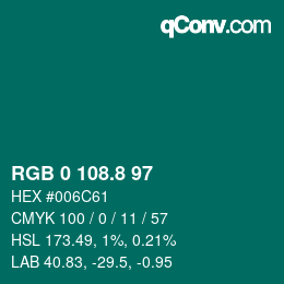Color code: RGB 0 108.8 97 | qconv.com