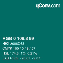 カラーコード: RGB 0 108.8 99 | qconv.com