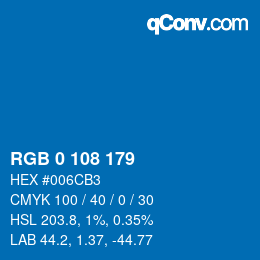 Color code: RGB 0 108 179 | qconv.com