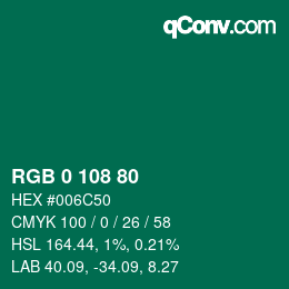 Color code: RGB 0 108 80 | qconv.com