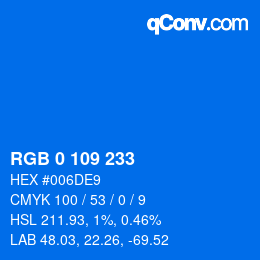 Color code: RGB 0 109 233 | qconv.com